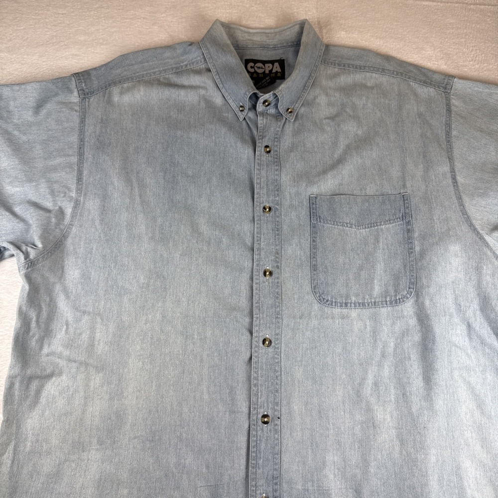 COPA Banana Shirt Mens XL Blue Jean Short Sleeve Button Down Collar Pocket Tee